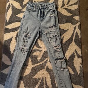American Eagle Outfitters High Rise Ripped Light Blue Jeans